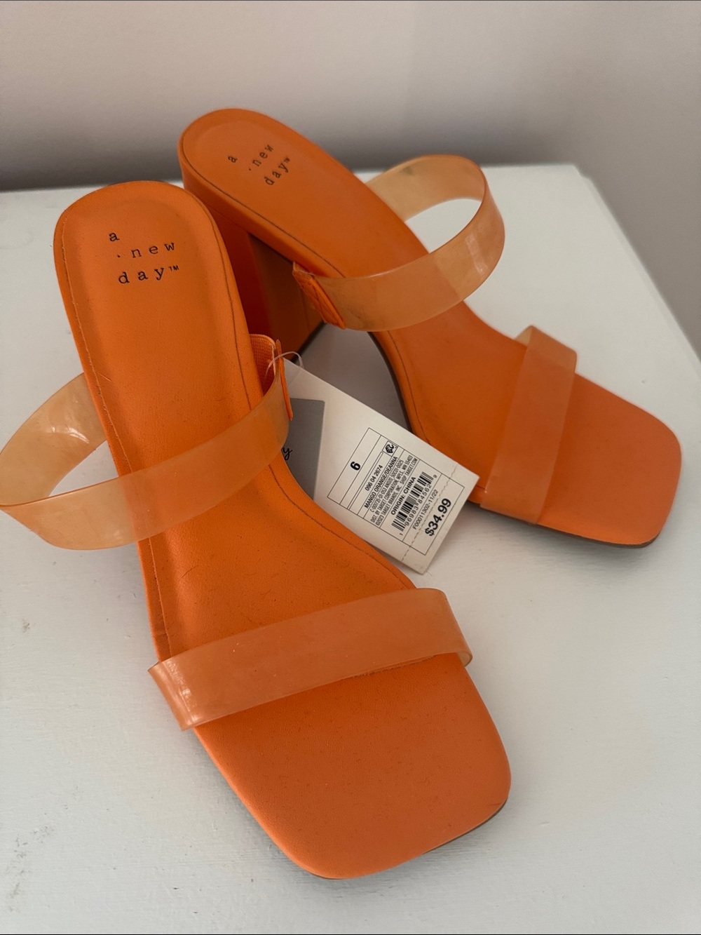 A new day Orange Clear-Strap Block Heel Sandals never worn with tags